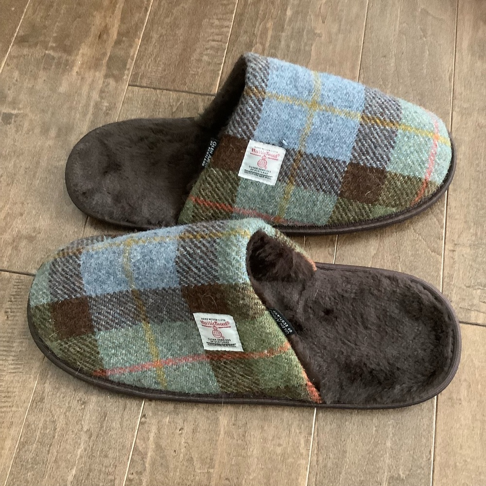 GlenAppin of Scotland Harris Tweed Plaid Fleece-Lined Slippers, 47